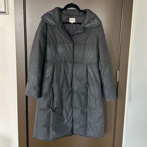 Armani Collezioni Gray Quilted Puffer Coat | Hooded Longline Down-Style Jacket M